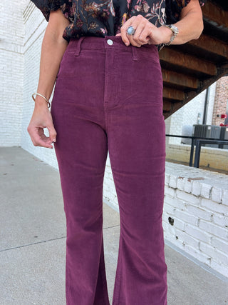 Daze | Sunset Flare High Rise Leg in Fig Cord