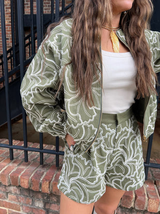 Entro | Nori Floral Embroidered Jacket Olive