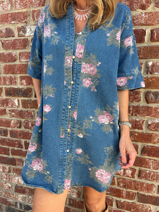 Entro | Ella Floral Elbow Sleeve Dress Denim