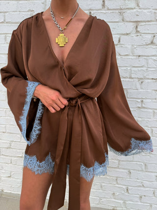 Ottilie Lace Romper Brown Combo