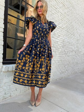 Clara Floral Puff Sleeve Midi Dress