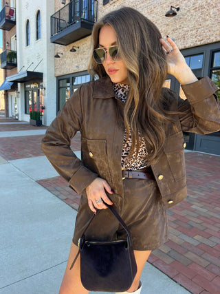 Sadie & Sage | New Chapter Leather Jacket Dark Brown
