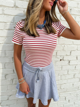 The Everyday Stripe Knit Top - Red