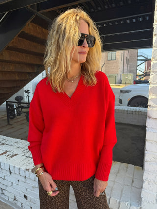 Riva V Neck Sweater Red
