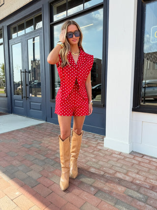 Millie Polka Dot Romper - Red