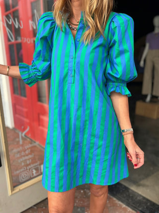 The Macie Stripe Dress Blue and Green