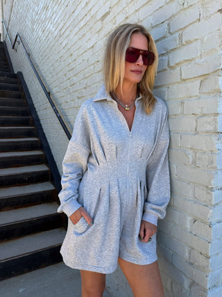 Carly Collared Shirt Romper Heather Grey