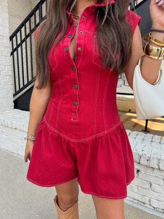 Modern Muse Crimson Snap Button Romper