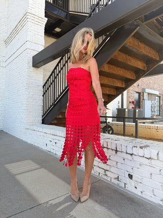 Nikki Lace Midi Dress Red