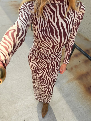 Sevilla Zebra Mesh Midi Dress Velvet Rouge