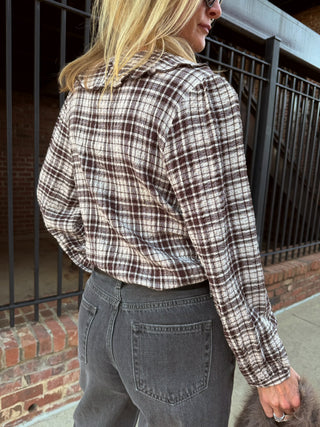 THML Addison Tie Front Ruffled Plaid Top