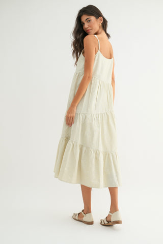 Xelina Plaid Asymmetrical Midi Dress Taupe/Cream