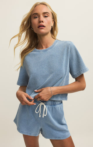 Z Supply | Curran Knit Denim Sweatshirt Ocean Air Indigo