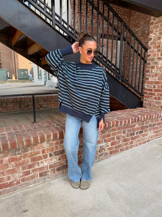 Harper Stripe Sweatshirt Navy Teal