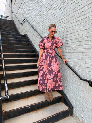 Bea Floral Belted Maxi Wine Pink