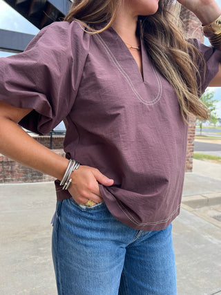 THML | The Leah Stitch Blouse Brown