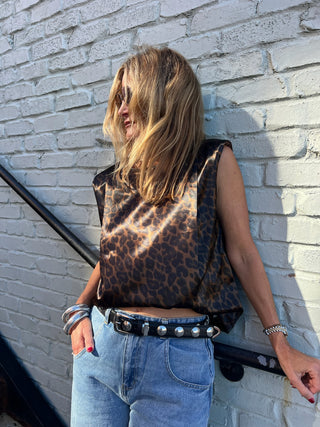 GLAM | Mya Padded Shoulder Top Brown
