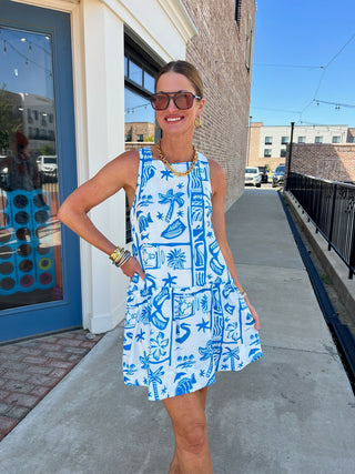 Entro | Darya Resort Pattern Dress Blue