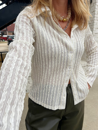 Sage The Label | Hideaway Stripe Ruffle Top Ivory