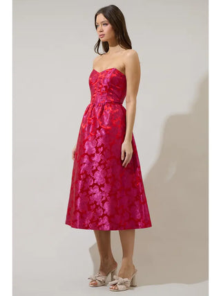 Sugarlips | Duson Floral Strapless Midi Dress Pink-Red