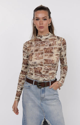 Sage The Label | Giddy Up Mock Neck Mesh Top