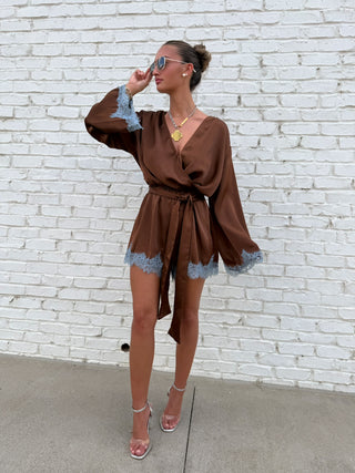 Ottilie Lace Romper Brown Combo