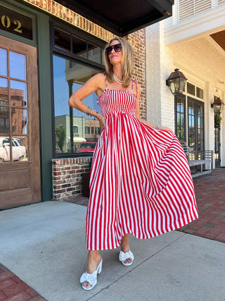 Entro | Rachel Shoulder Tie Midi Dress Red