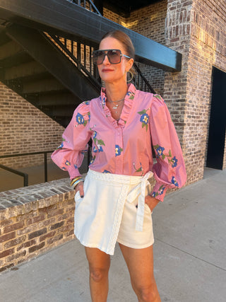 Entro Zella Printed Cuff LS Top Pink