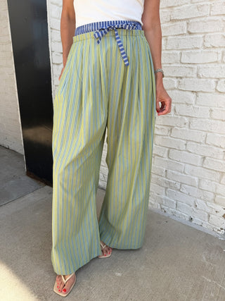 CAMELLIA | Seaside Stripe Wide-Leg Pants - Green