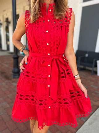 Derby Days Eyelet Dress Red