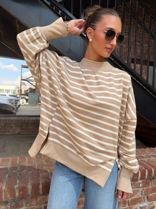 Harper Stripe Sweatshirt Taupe Cream