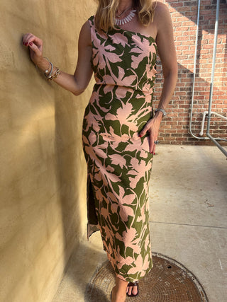Sadie & Sage | My Dearest Drapey Midi Dress Olive Pink