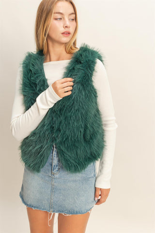 Eleni Faux Fur Vest D. Green [Door Buster]