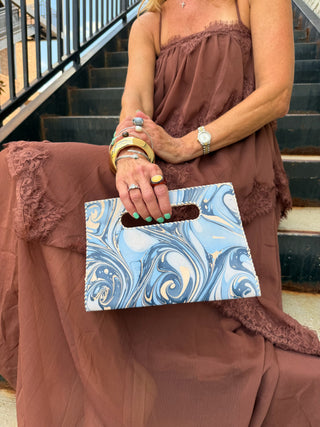 Mia Clutch Marble Leather Cobalt