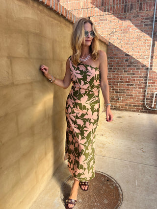 Sadie & Sage | My Dearest Drapey Midi Dress Olive Pink