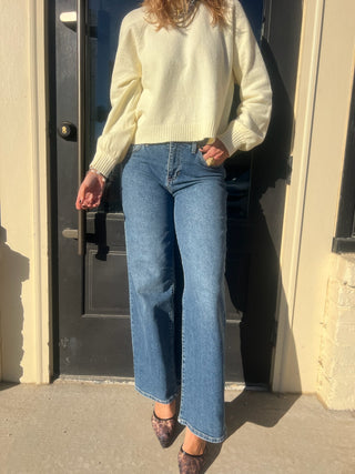 Rachael Mid Rise Slim Wide Leg Jeans