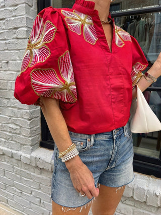 THML | Scarlet Bloom Embroidered Top