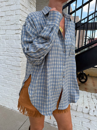 Mia Relaxed Gingham Shirt Blue