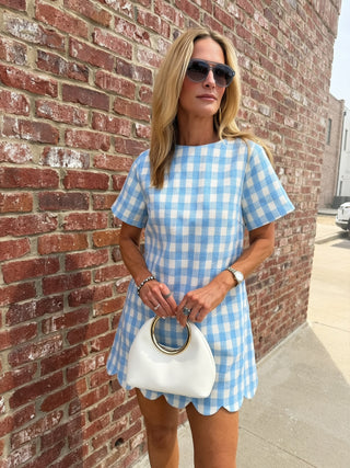 MABLE | Eleanor Scalloped Dress Blue