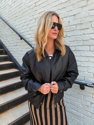 Cort Leather Zipper Front Snap Cuff Jacket