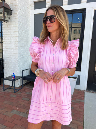 Entro | Nayeli Striped Shirt Dress Pink