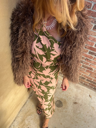 Sadie & Sage | My Dearest Drapey Midi Dress Olive Pink
