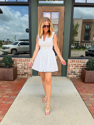 RESET BY JANE | Mava Zip Dress Wht/Nvy