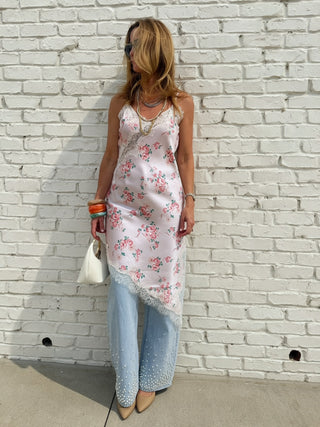 STEVE MADDEN | Floral Asymmetrical Lace Trim Dress