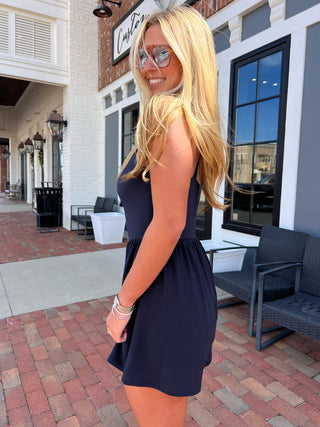 Sadie & Sage | On Point Mix Media Romper Navy