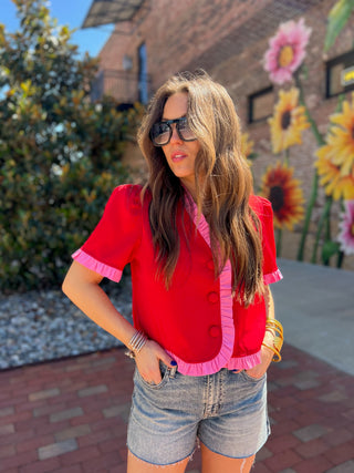 Entro | Aluna Short Sleeve Top Red