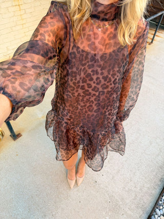 ENTRO Lainey Leopard Button Front Dress Brown