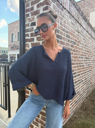 Kristen Cropped Sweater Navy