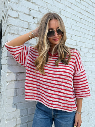 Harbor Stripe Knit Top Pink/Red