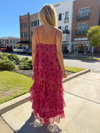 Danielle Tiered Polka Dot Maxi Dress Burgundy